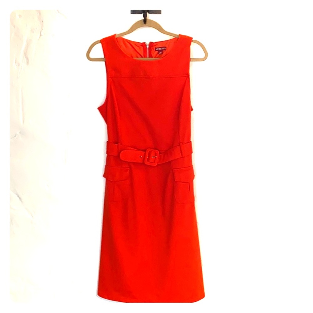 Orange jersey dress with belt